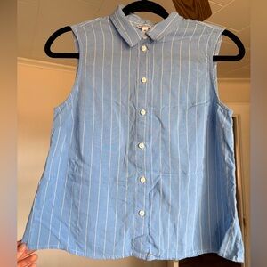 Sky Blue Striped Sleeveless Button Down Shirt